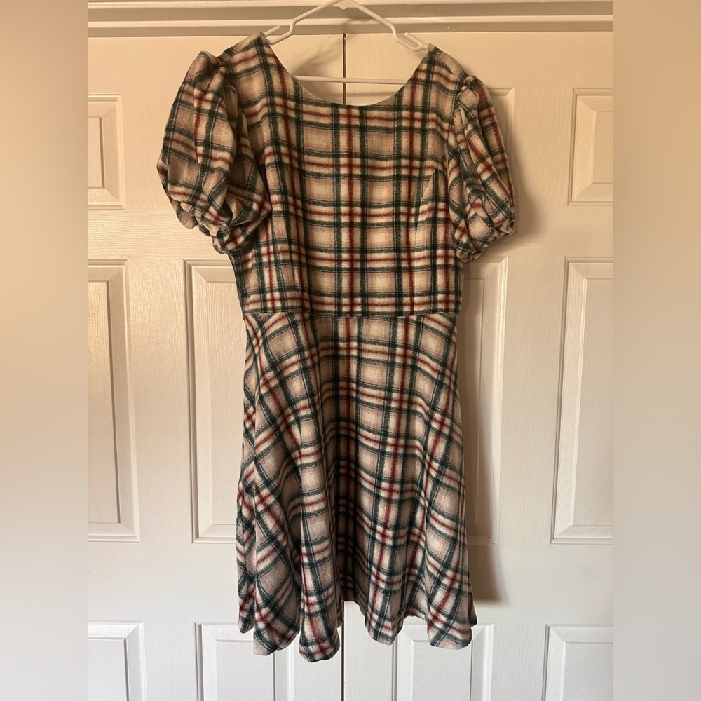 Ivy City Co Plaid Midi Dress - Red, Green, Cream